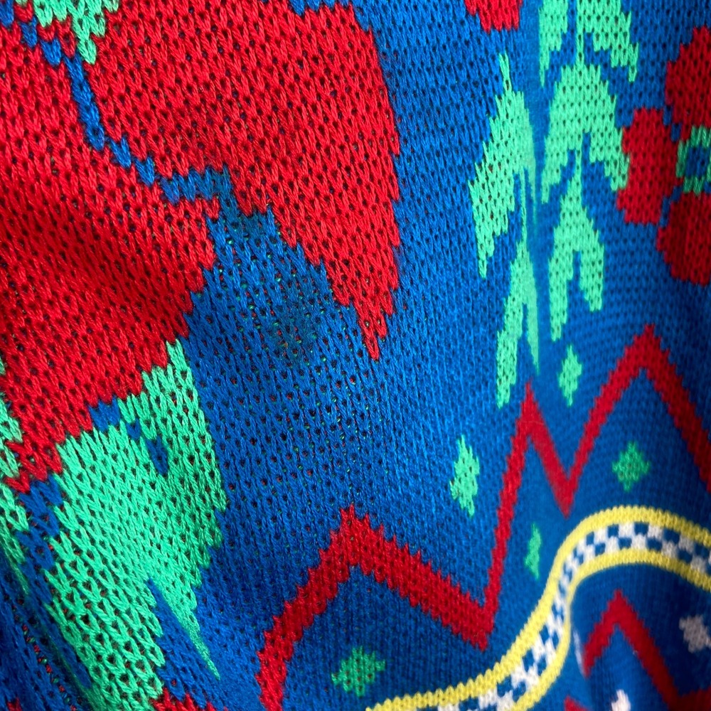 VTG 80s Keneth Too Blue Large Floral Long Sleeve Mock Neck Sweater Womens Medium - Picture 7 of 9